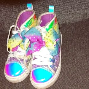 Holographic jo jo siwa high top tennis shoes with bow